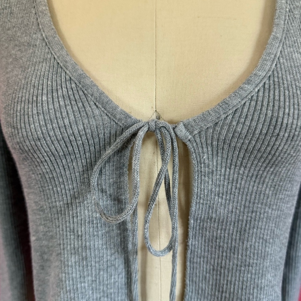 Pretty Knit USA Cozy Clean Girl Stretch Rib Knit Cardigan w/ Front Tie L - Picture 3 of 10
